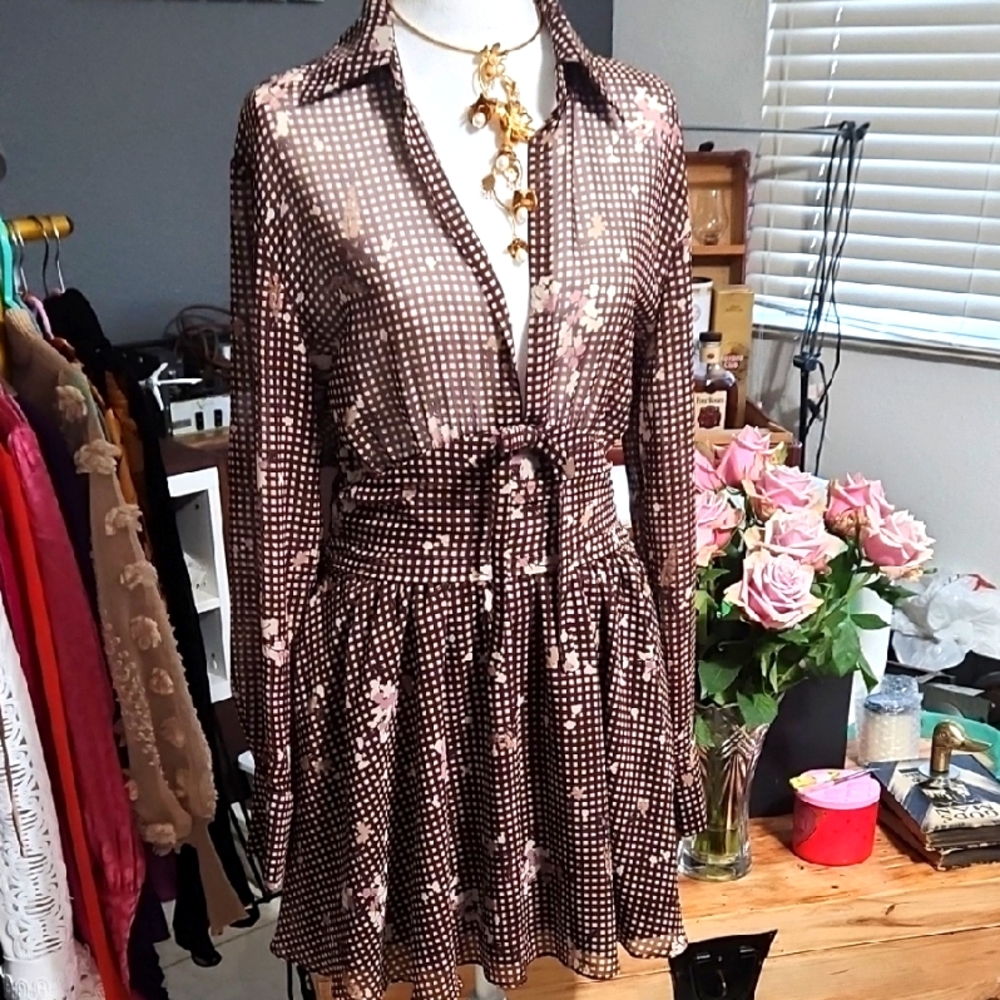 Zara Brown Floral Long Sleeve Dress